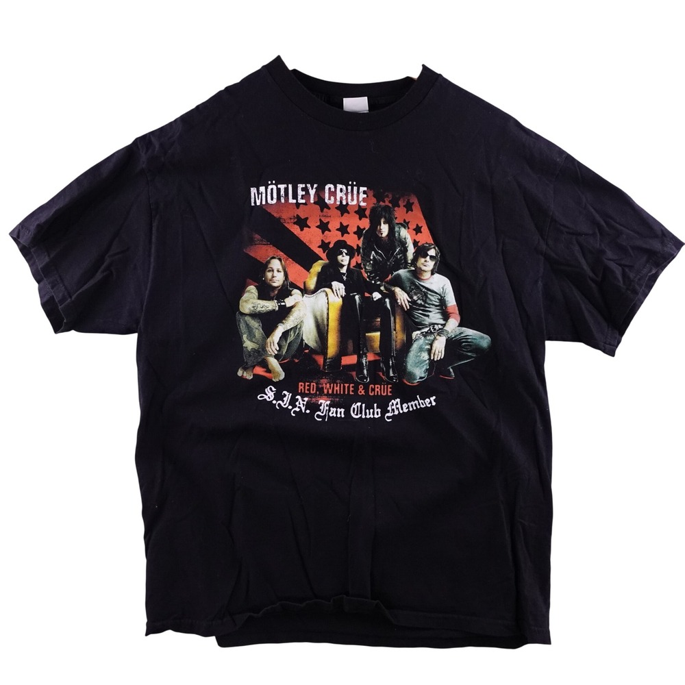 Vintage Motley Crue Red White & Crue SIN Fan Club Member Black T-Shirt Womens XL